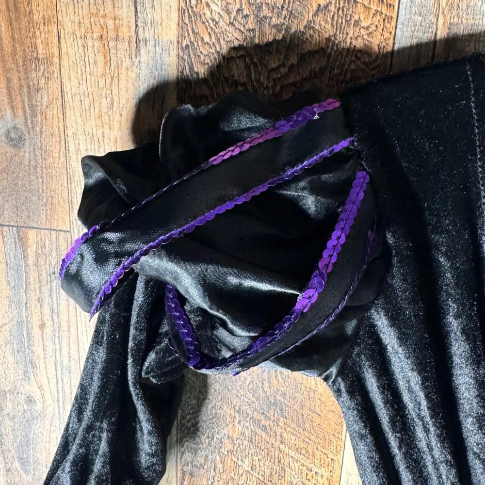 Girls Witch Halloween Costume Dress Hat Black Purple Spiderweb Size Small